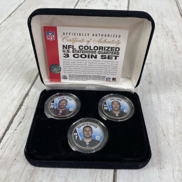 2005 Merrik Mint Pittsburgh Steelers Colorized U.S. Statehood Quarter 3 Coin Set - Picture 1 of 6